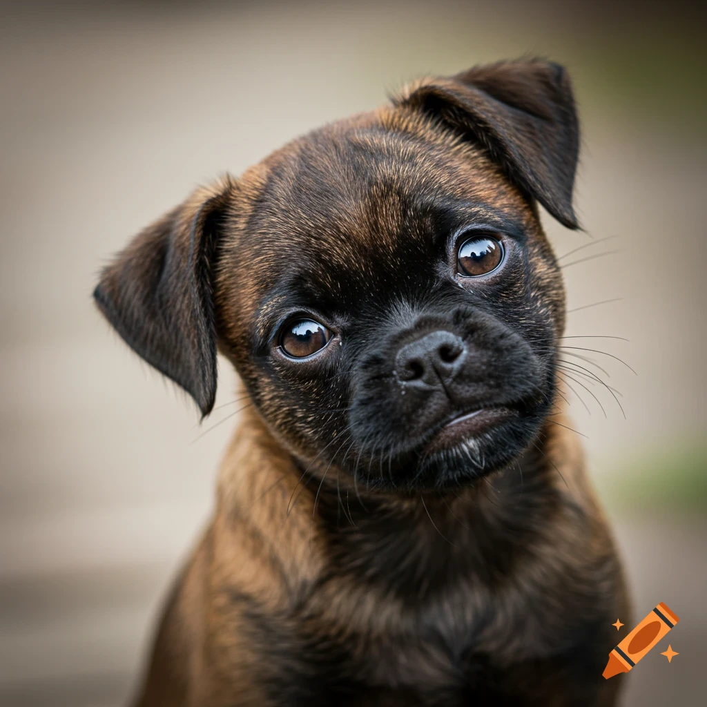 Close-up of a cute brown Brussels Griffon puppy tilting its head