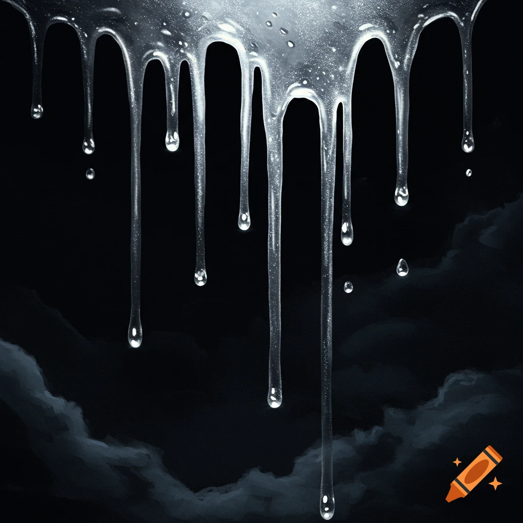 Silver liquid or moonlight dripping against a dark sky with clouds