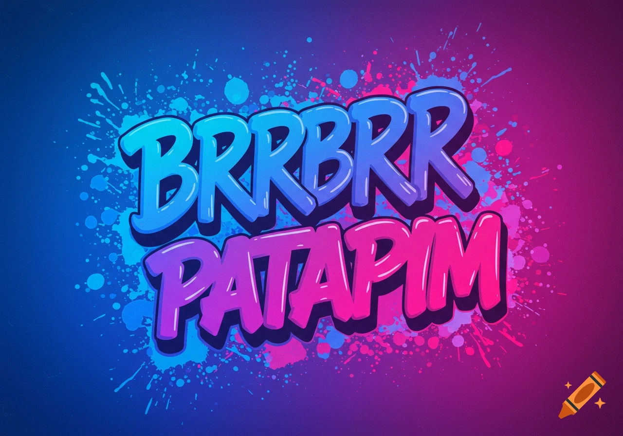 Colorful graffiti text 'Brrr brrr patapim' on a blue and pink splatter background.