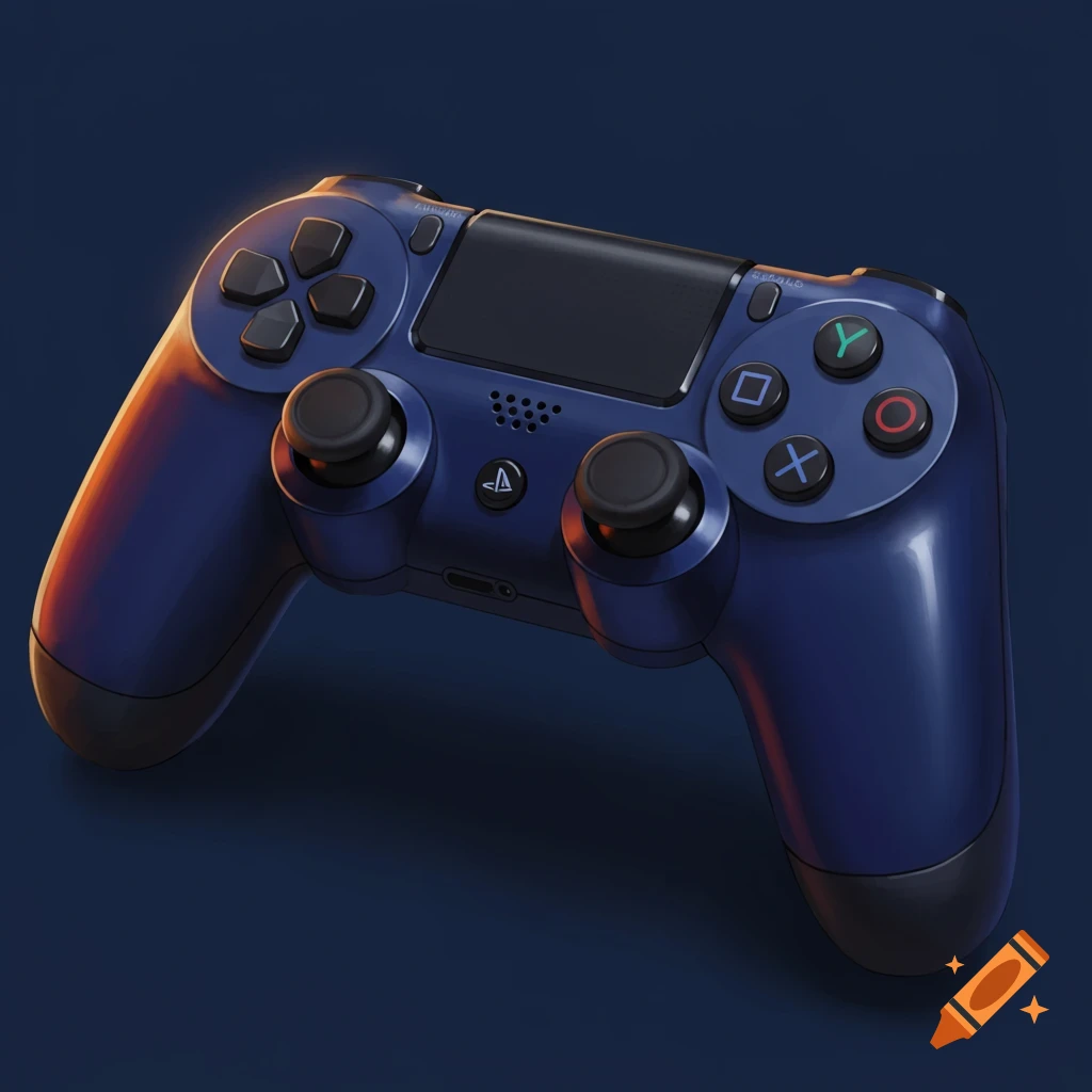 A dark blue PlayStation-style gamepad.