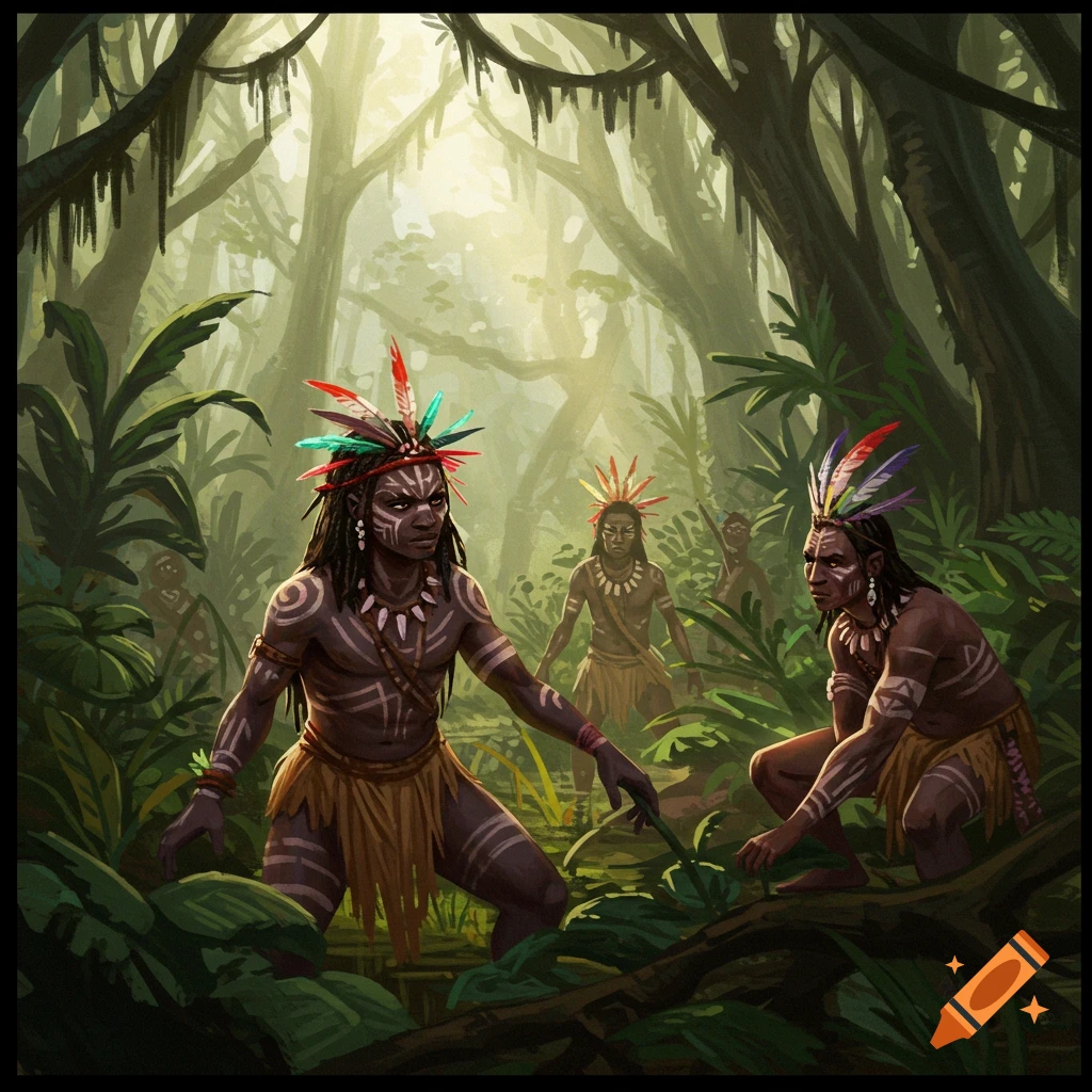 Tribal people in a jungle.