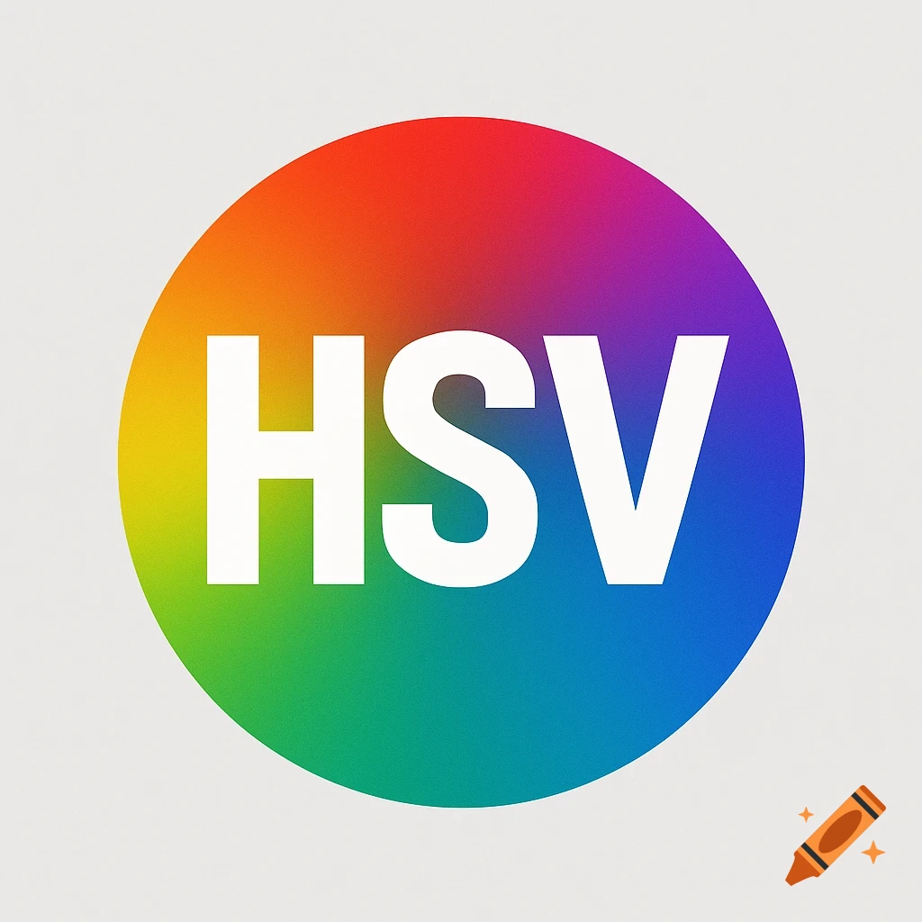 Circular logo with an HSV color gradient and white text HSV