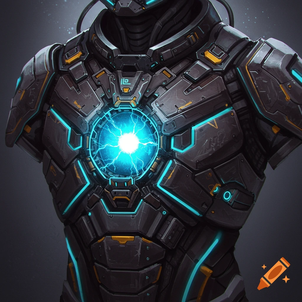 A futuristic sci-fi chestplate with a glowing blue core.
