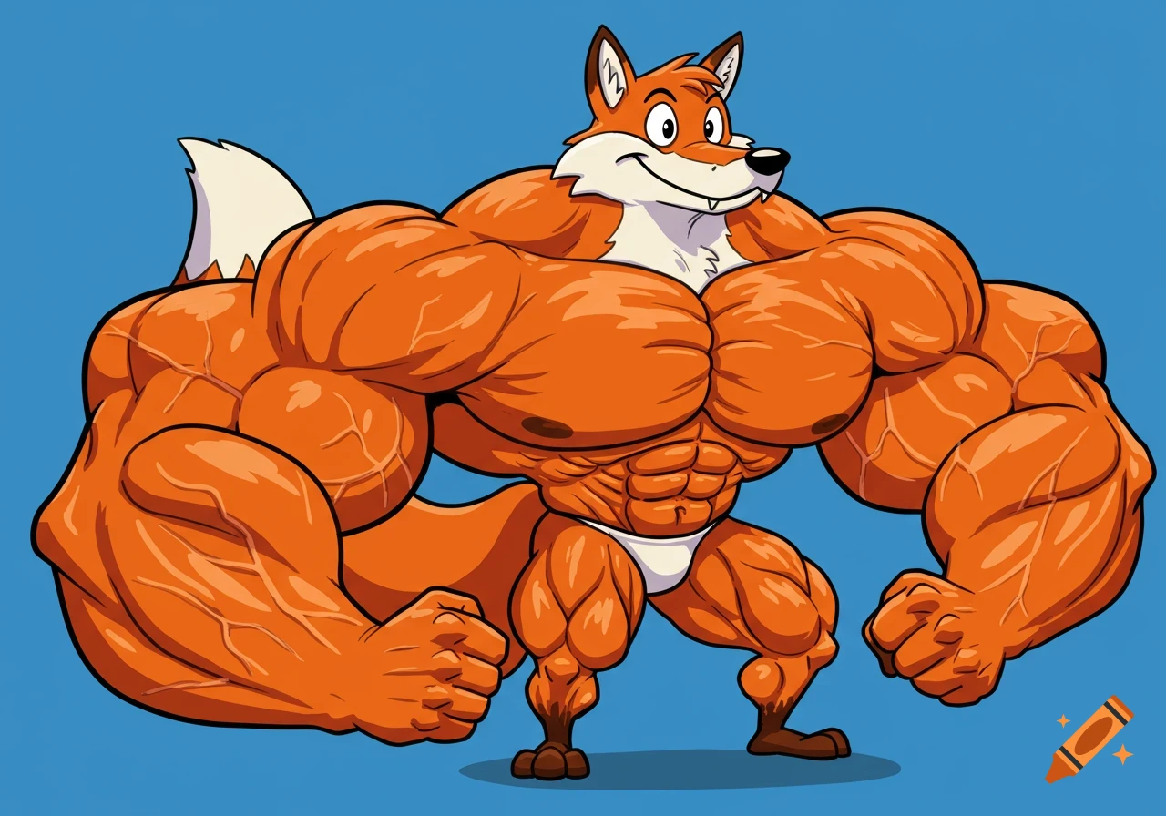 Cartoon fox bodybuilder posing