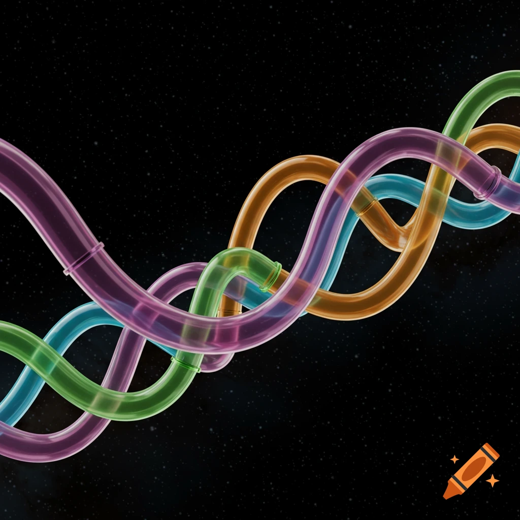Translucent colorful pipes intertwining against a starry background