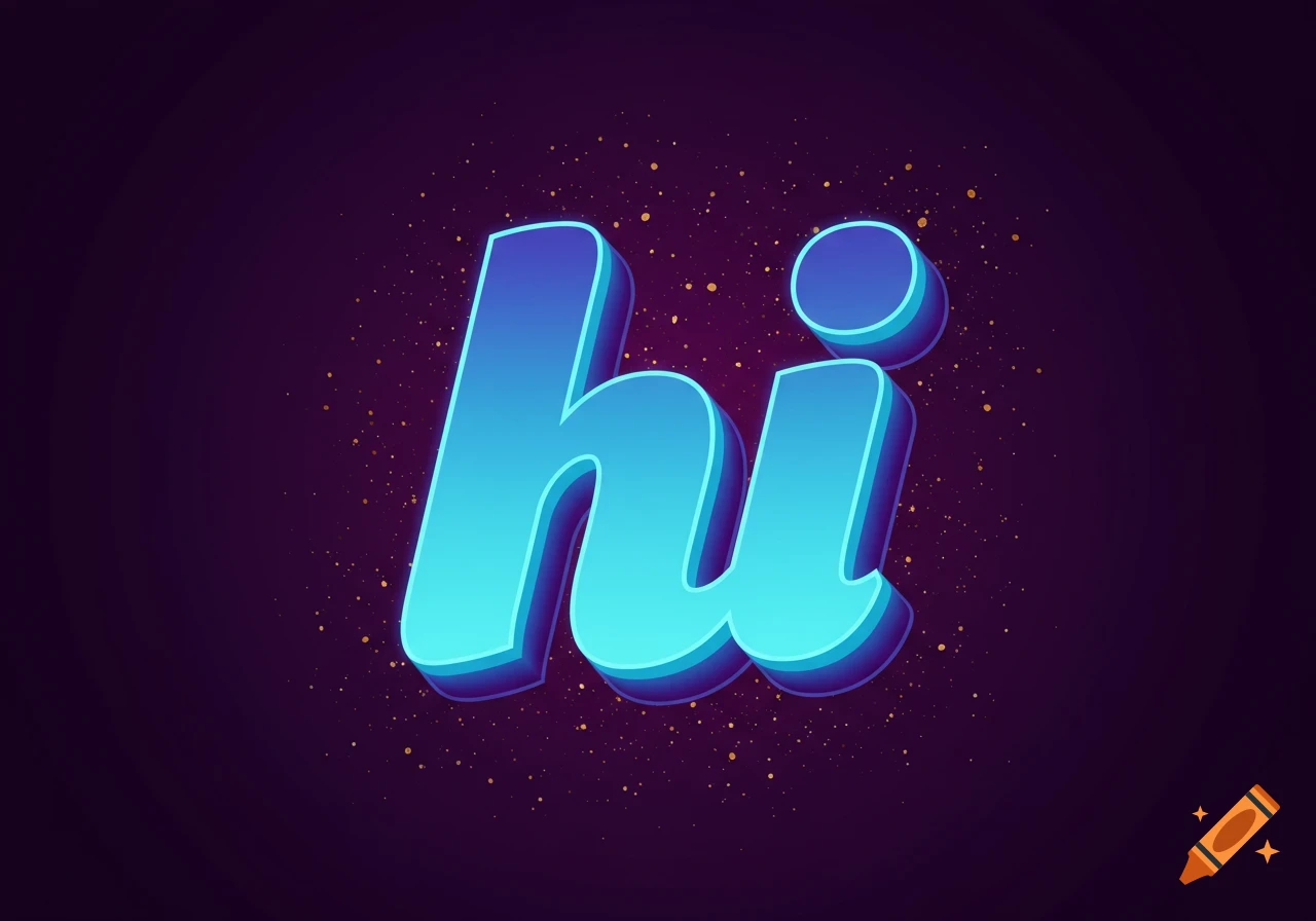 Stylized 3D text 'hi' with gradient on a dark background