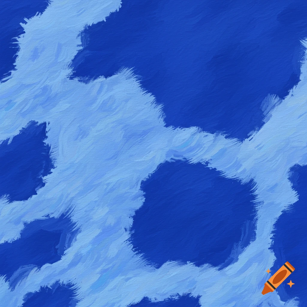 A blue cow hide pattern.