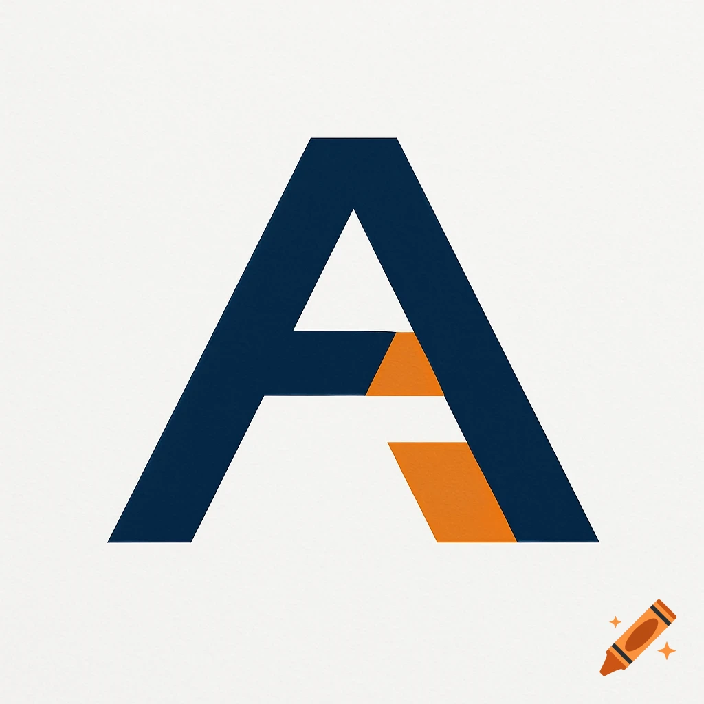 A stylized letter A logo in dark blue and orange on a white background.