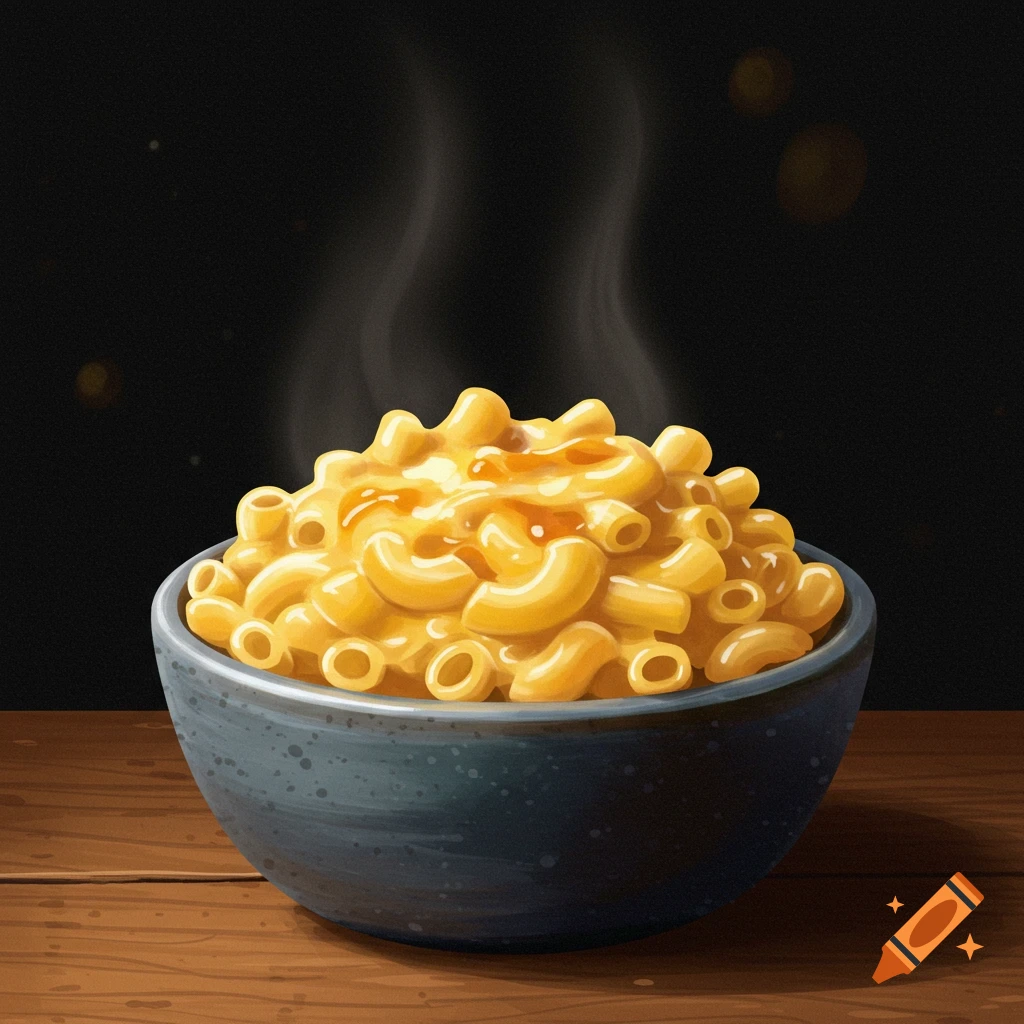 A steaming bowl of mac and cheese.