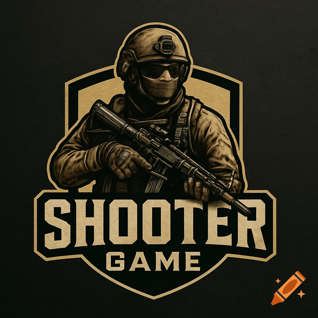 Logo for a shooter game featuring a soldier and the text 'SHOOTER GAME'
