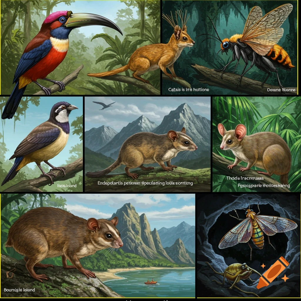 Collage of various animals and insects in nature scenes.