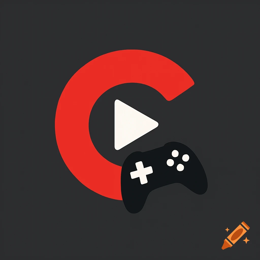 A logo with a red letter C shape, a white play button triangle, and a black game controller on a dark background.