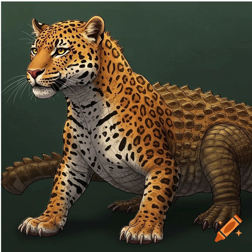 a leopard-crocodile hybrid creature