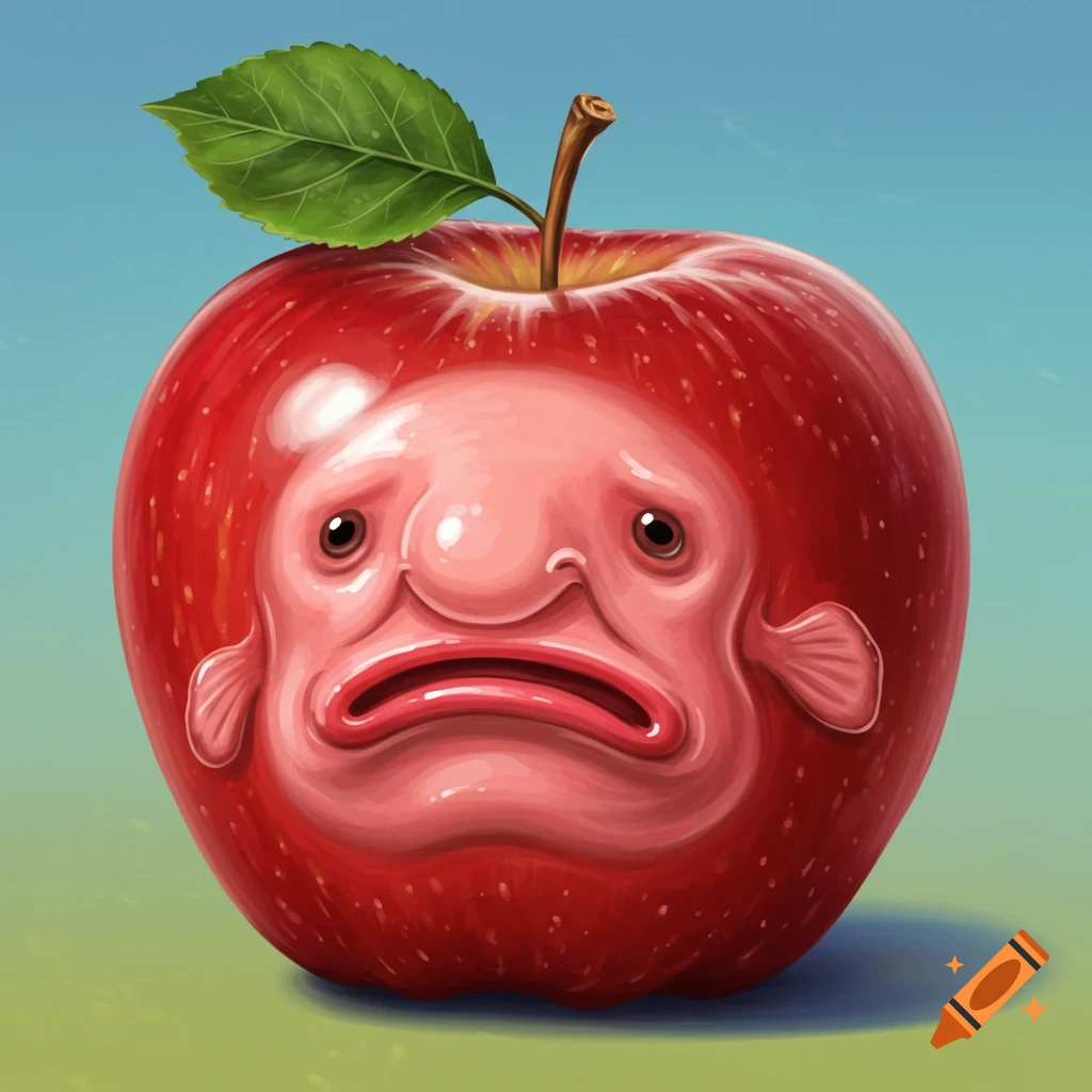 Red apple with a blobfish face.