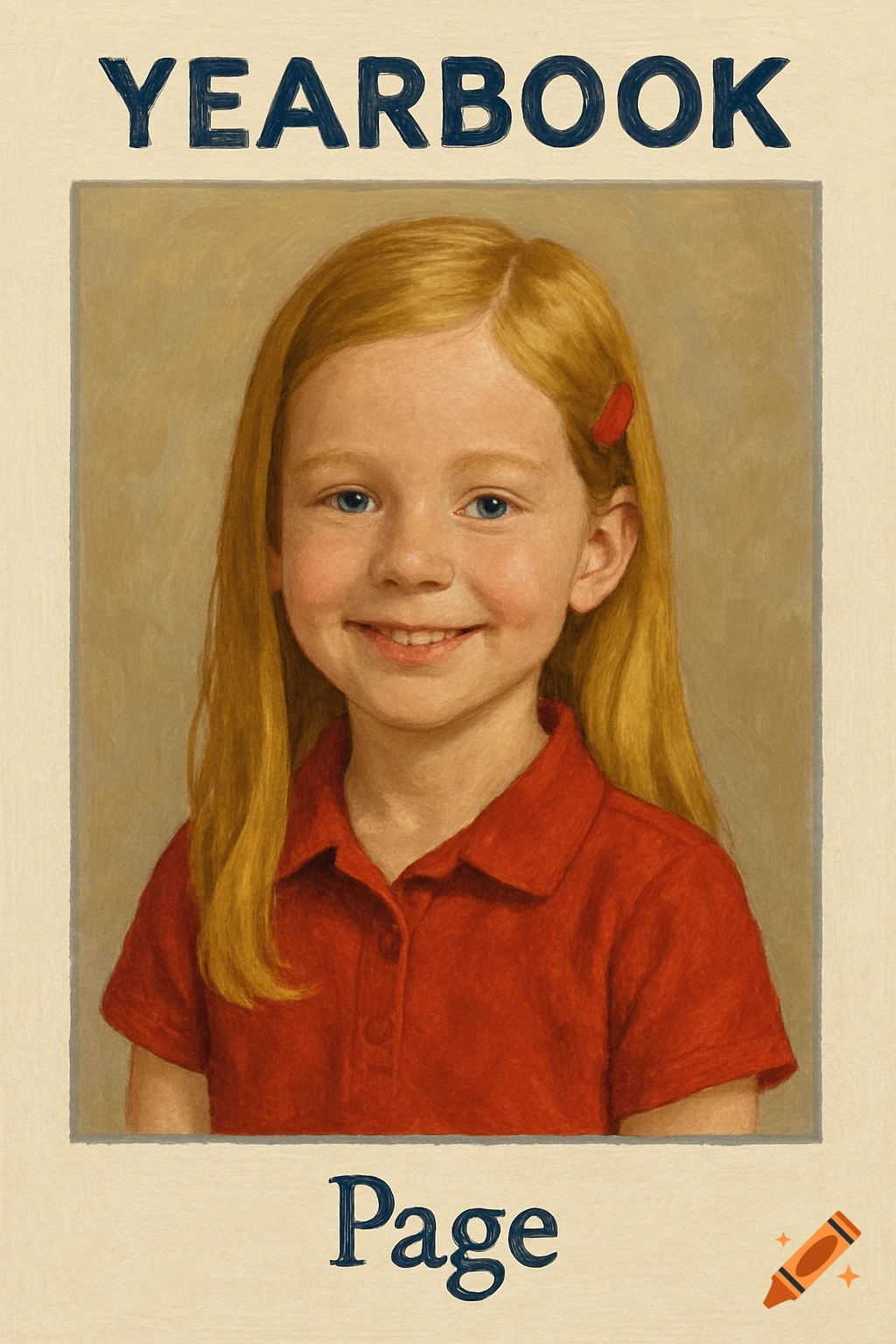 A young girl is smiling in a yearbook photo with the text YEARBOOK and Page.