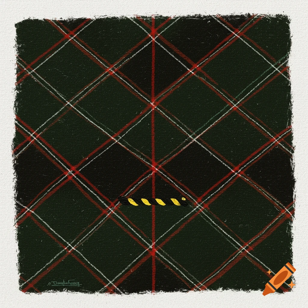 A red, green, black, and white tartan plaid pattern.