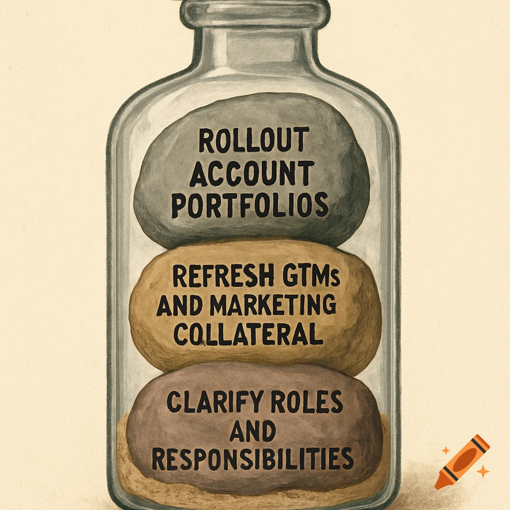 A glass bottle containing three rocks labeled with text.