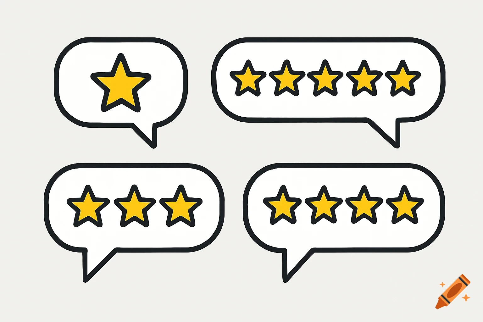 Illustration of speech bubbles containing yellow stars, representing ratings or reviews.