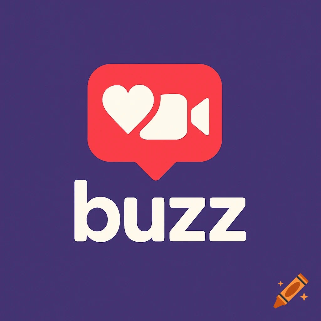 Logo for the app Buzz with a red speech bubble containing a heart and video camera icon.