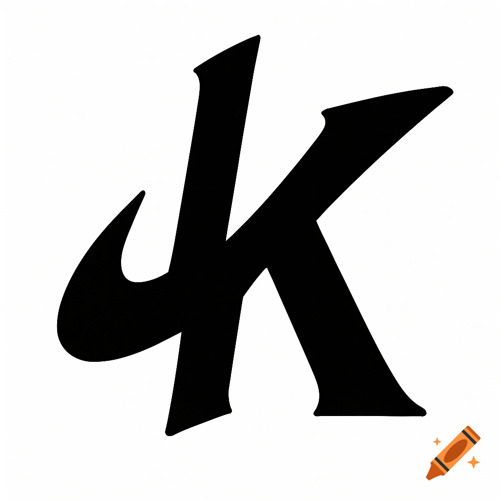 Black letter K in a stylized font on a white background.
