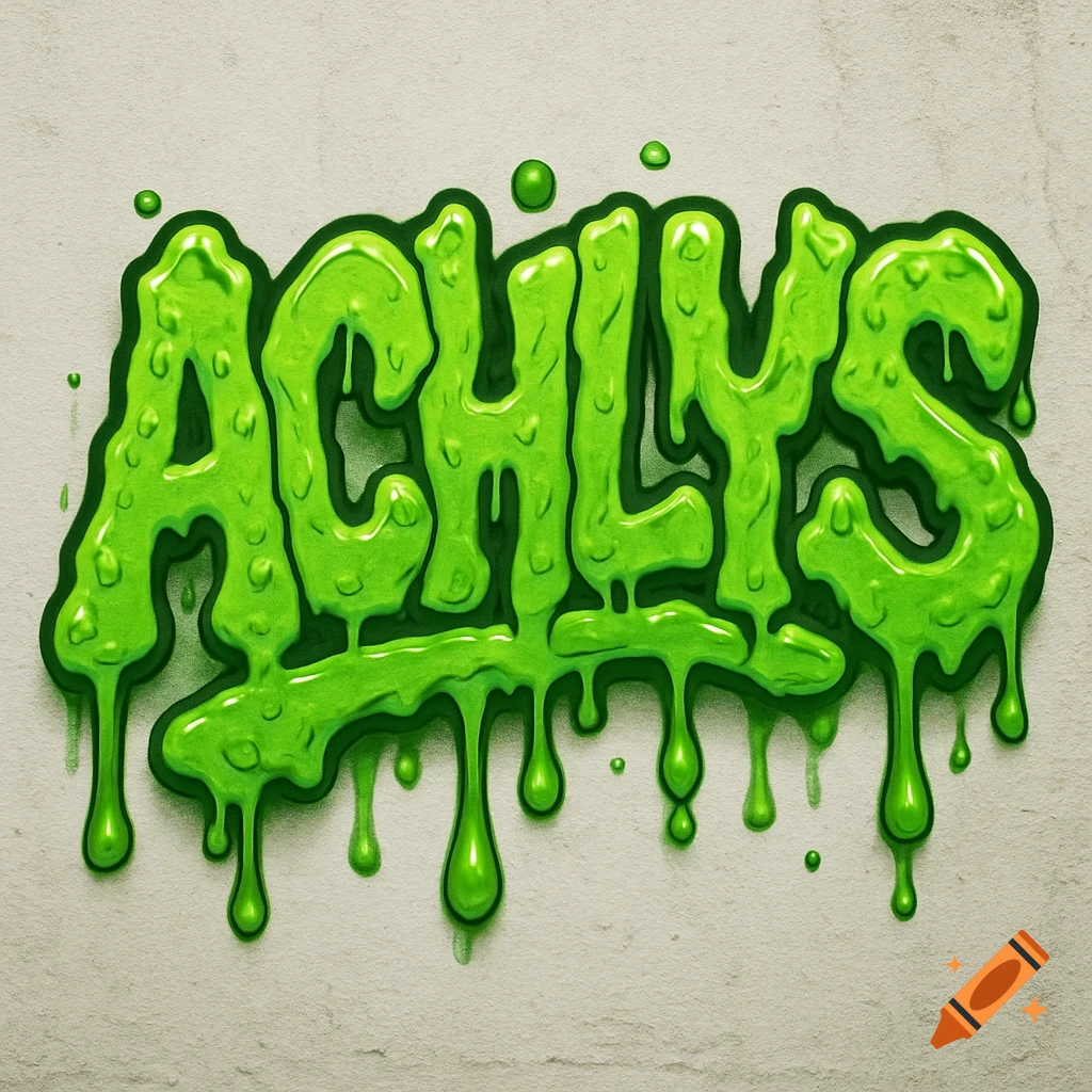 Green slime graffiti art spelling ACHLYS