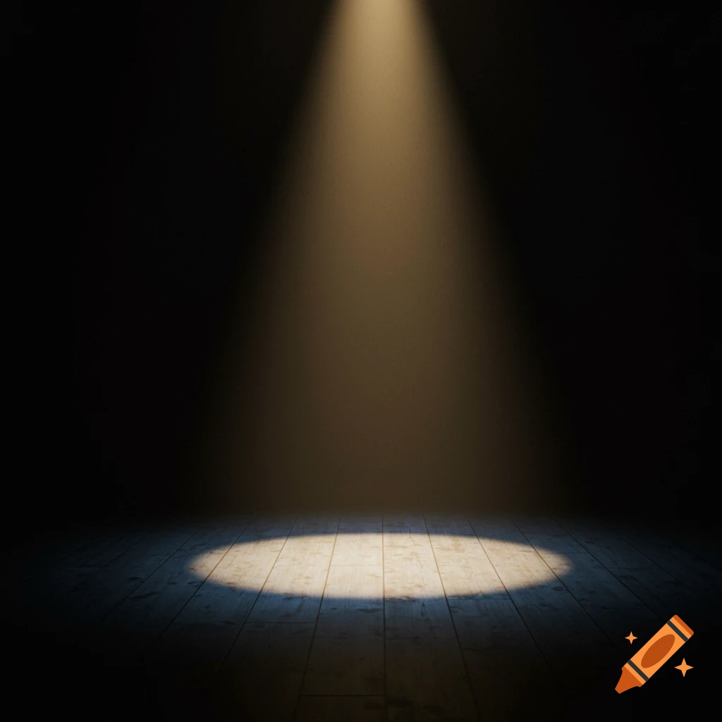 An empty dark stage with a soft spotlight shining down on the center.