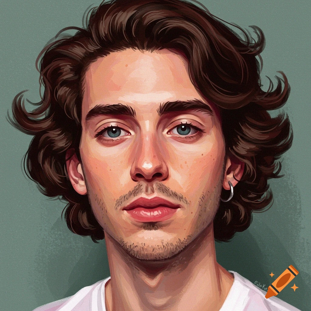 Portrait of a young man with curly brown hair and blue eyes.