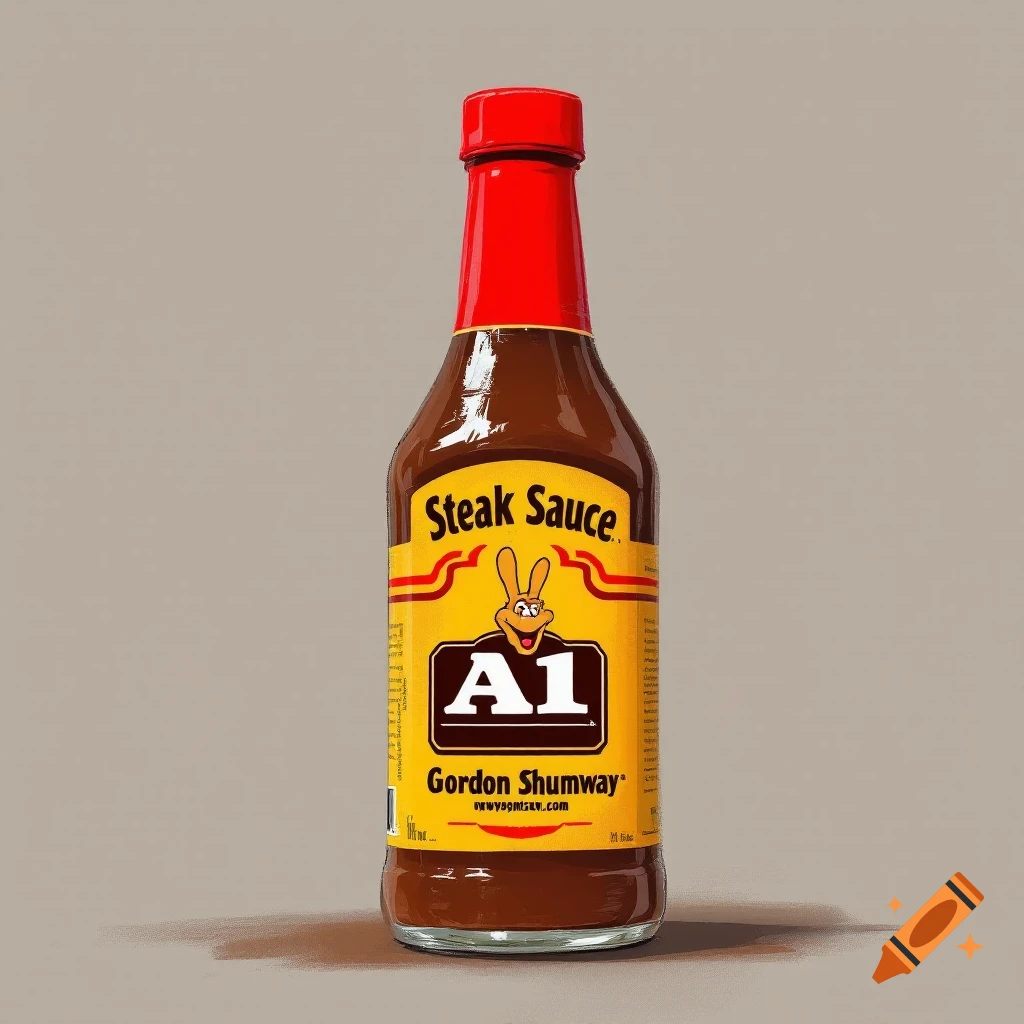 Bottle of steak sauce featuring a cartoon rabbit spokesman.