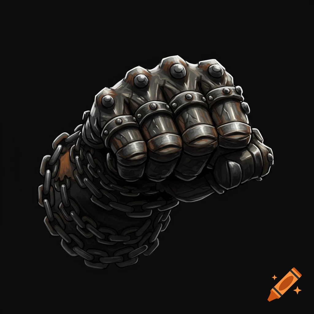 A mechanical fist made of chains and metal