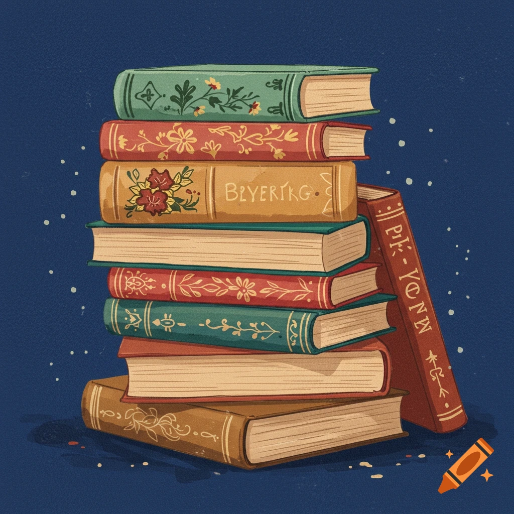 A stack of antique-looking decorated books.