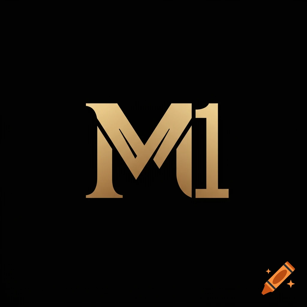 Golden logo blending the letter M and the number 1 on a black background.