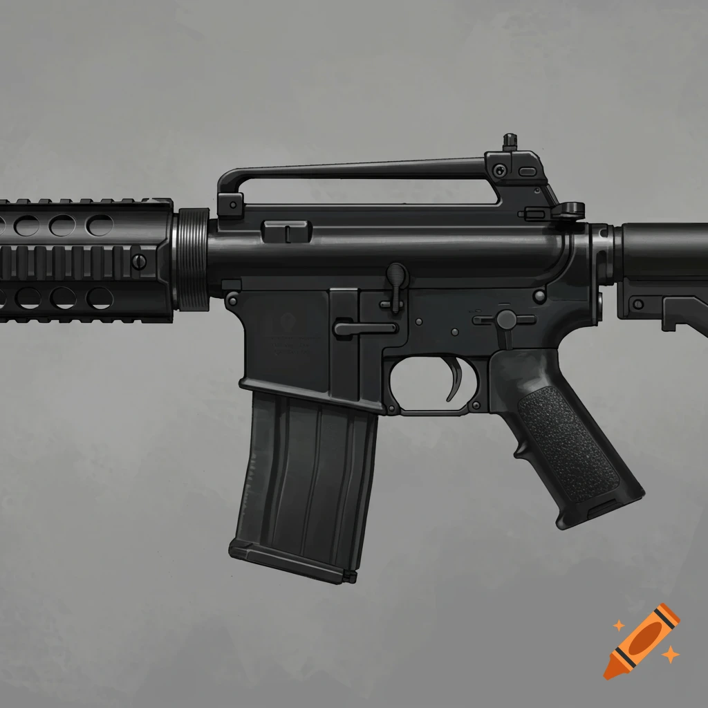 A black assault rifle.