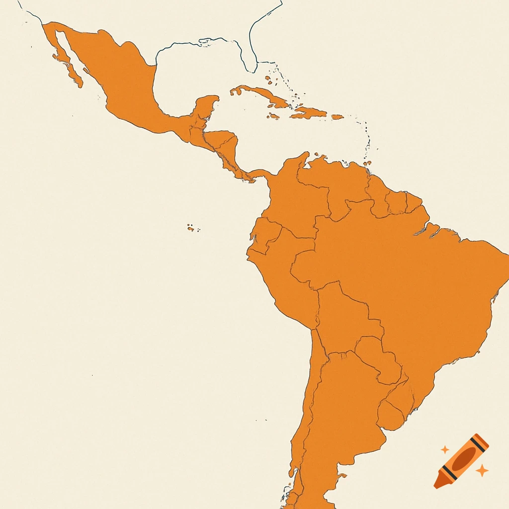 Map of Central and South America highlighted in orange