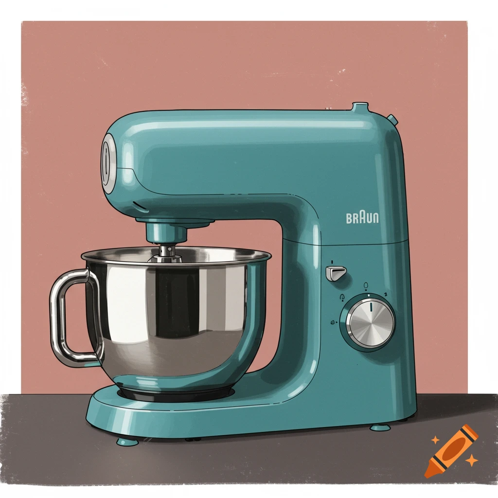 A blue stand mixer with a stainless steel bowl is on a counter.