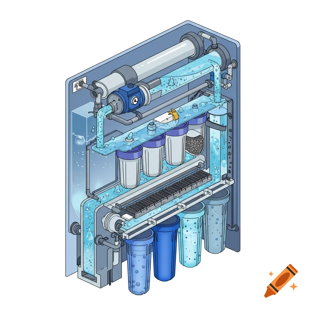 Cutaway diagram of a water filtration system