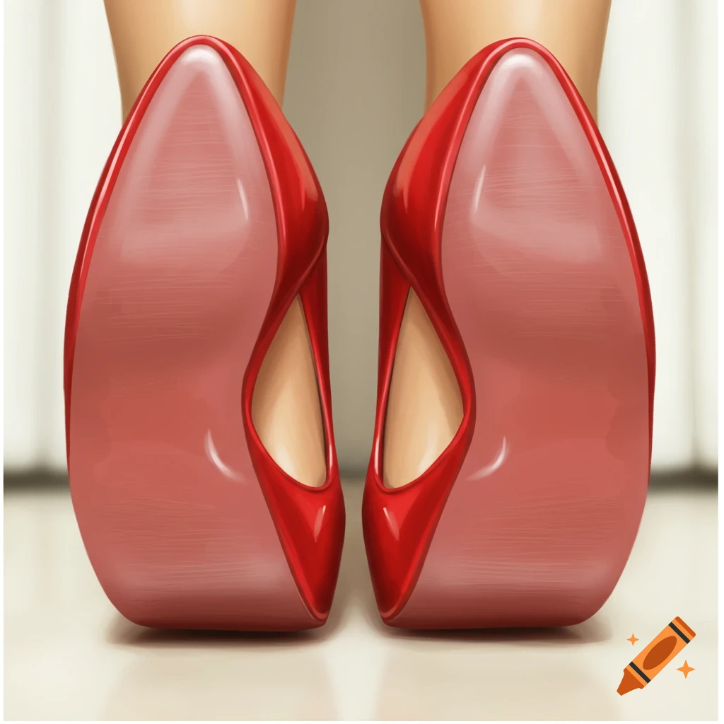 Red high heels viewed from below