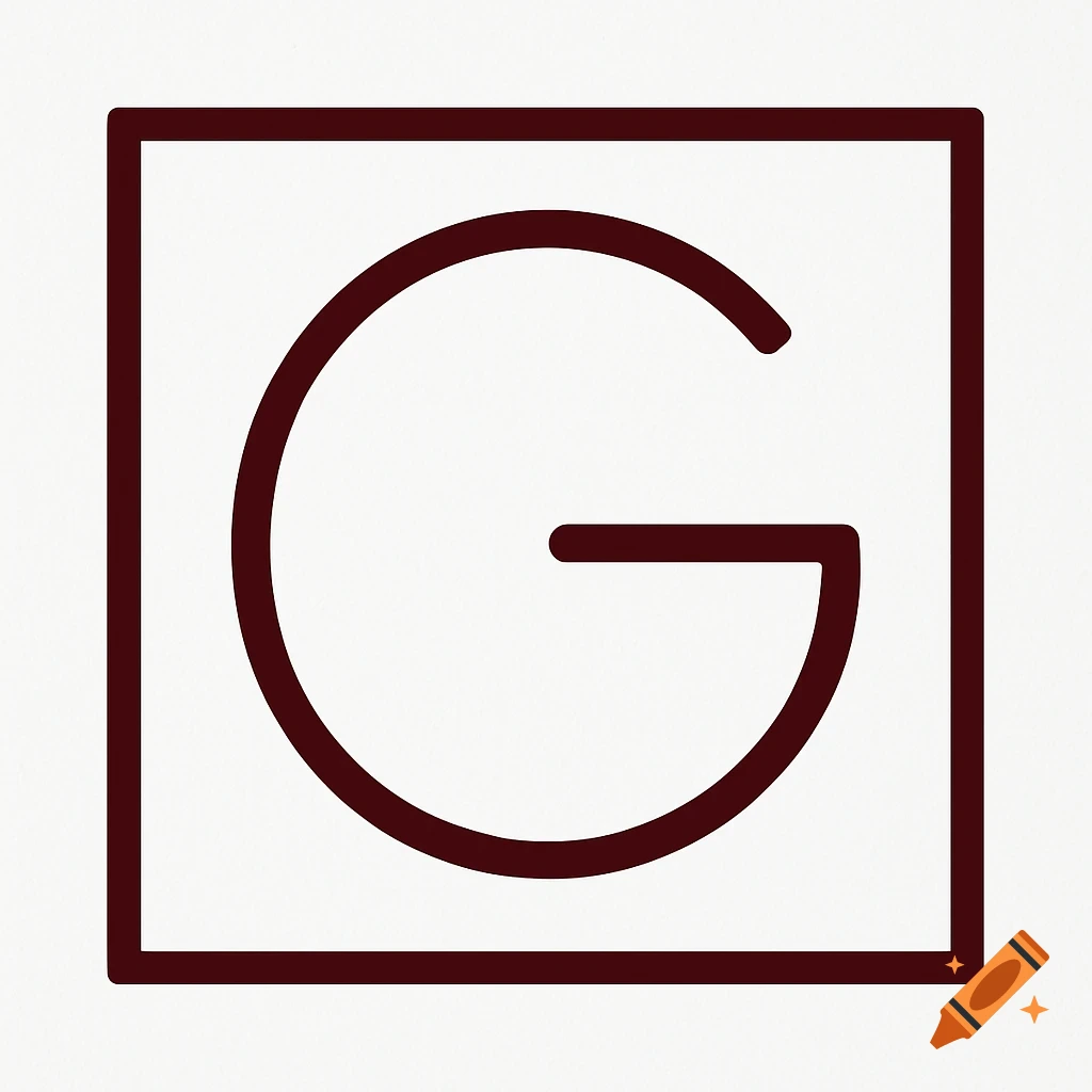 Dark red letter G inside a square outline on a white background.
