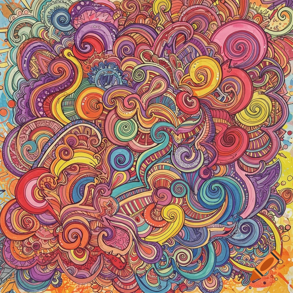 Colorful abstract image of swirling lines and intricate patterns.
