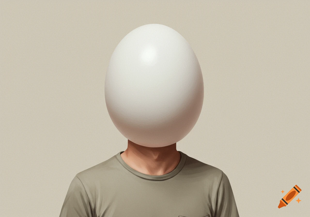 Painting of a man with an egg for a head.