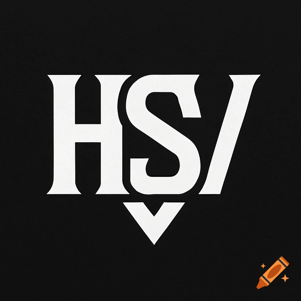 White letters HS/ and a triangle on a black background.