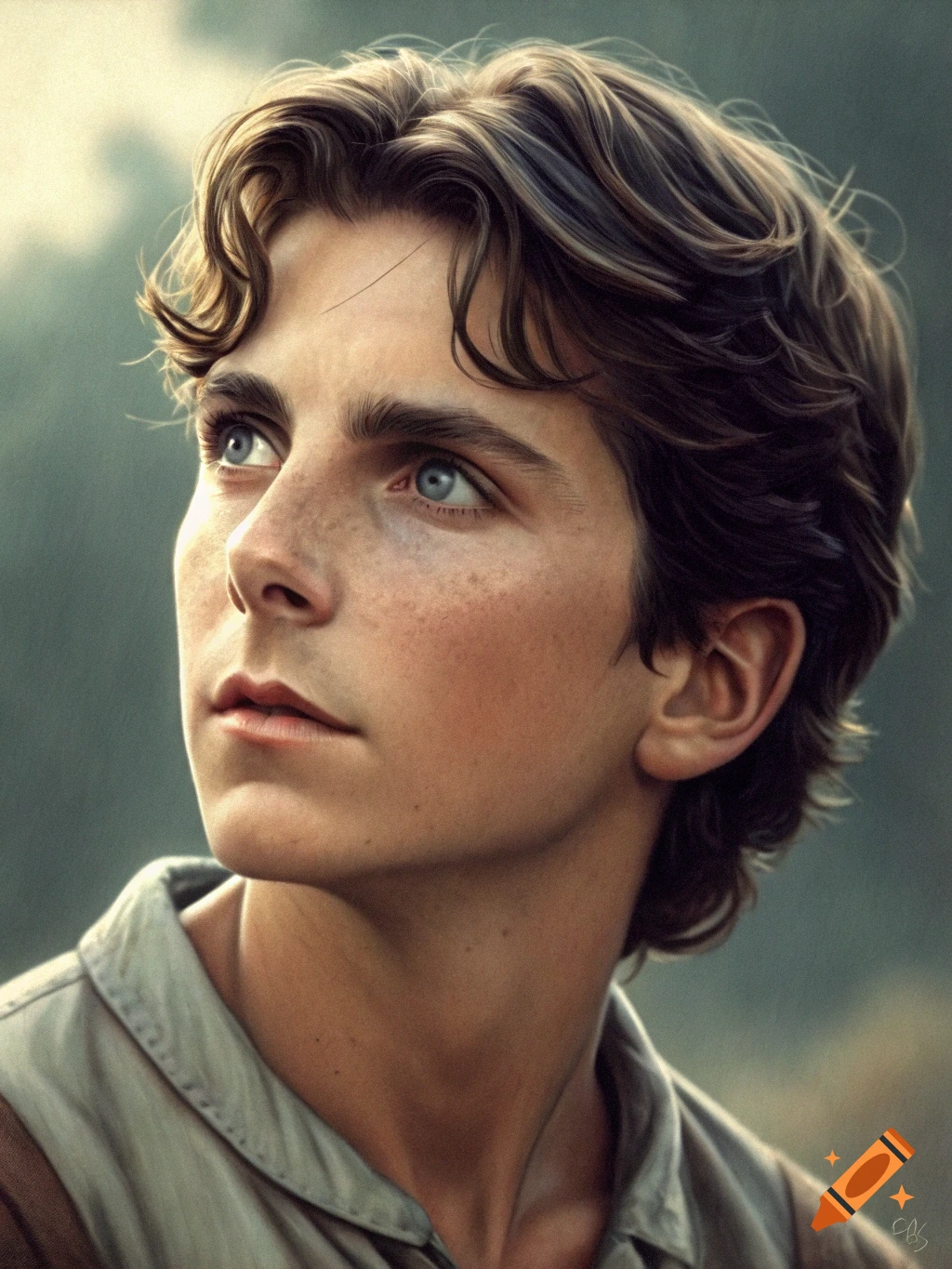 Portrait of a young man looking up.