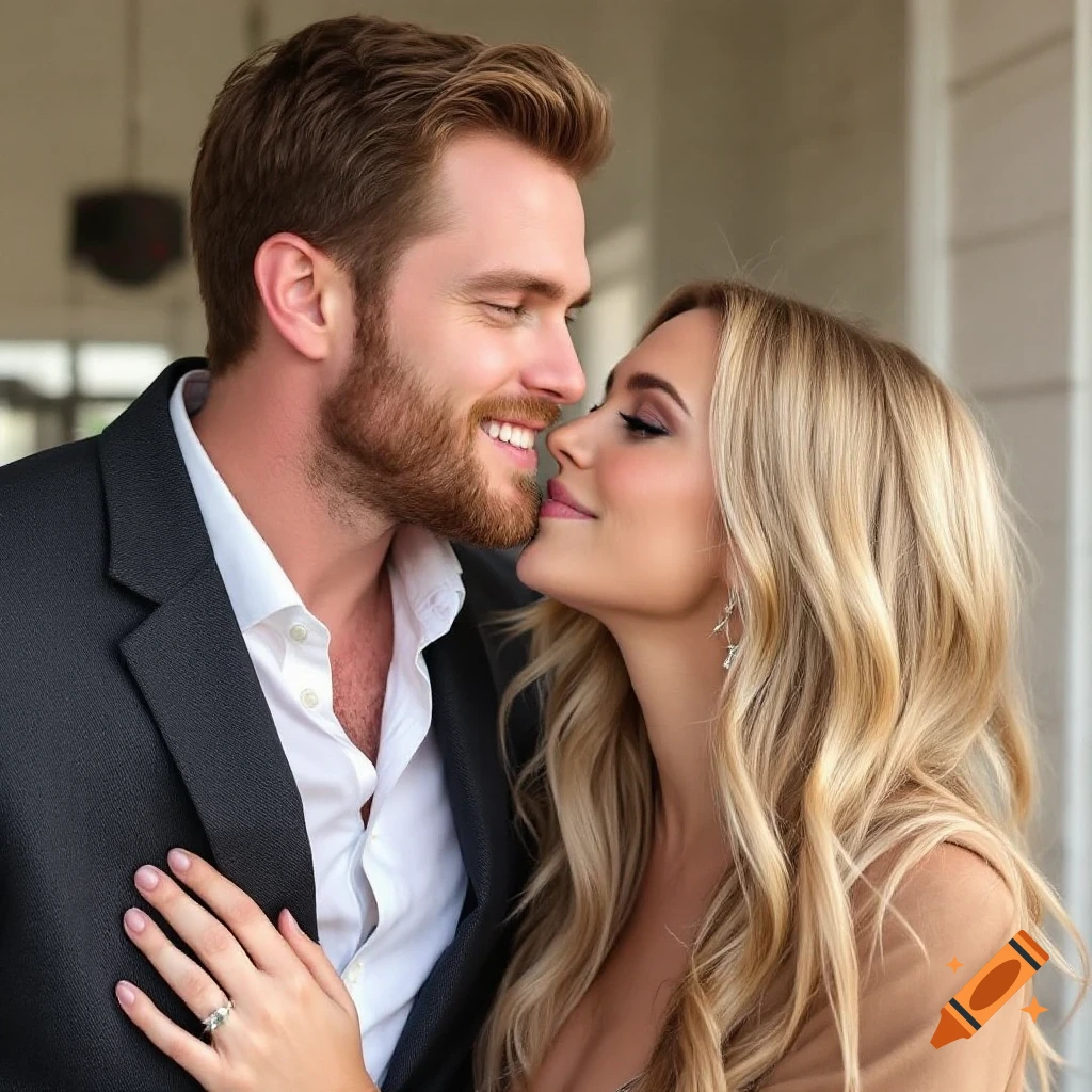 Photorealistic portrait of a couple smiling close together