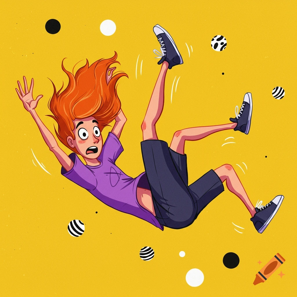 Cartoon illustration of a person falling with wide eyes and flailing limbs.