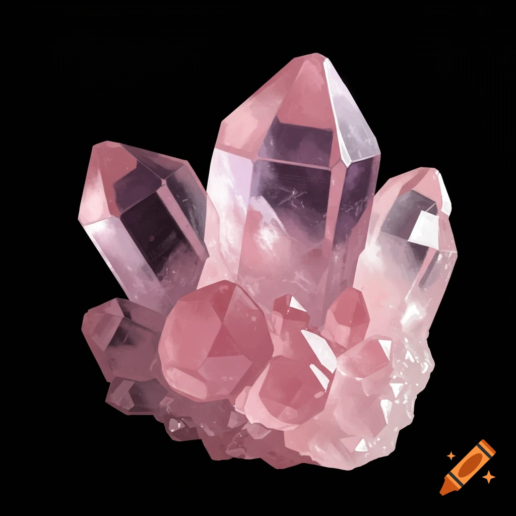 Pink crystals on a black background.