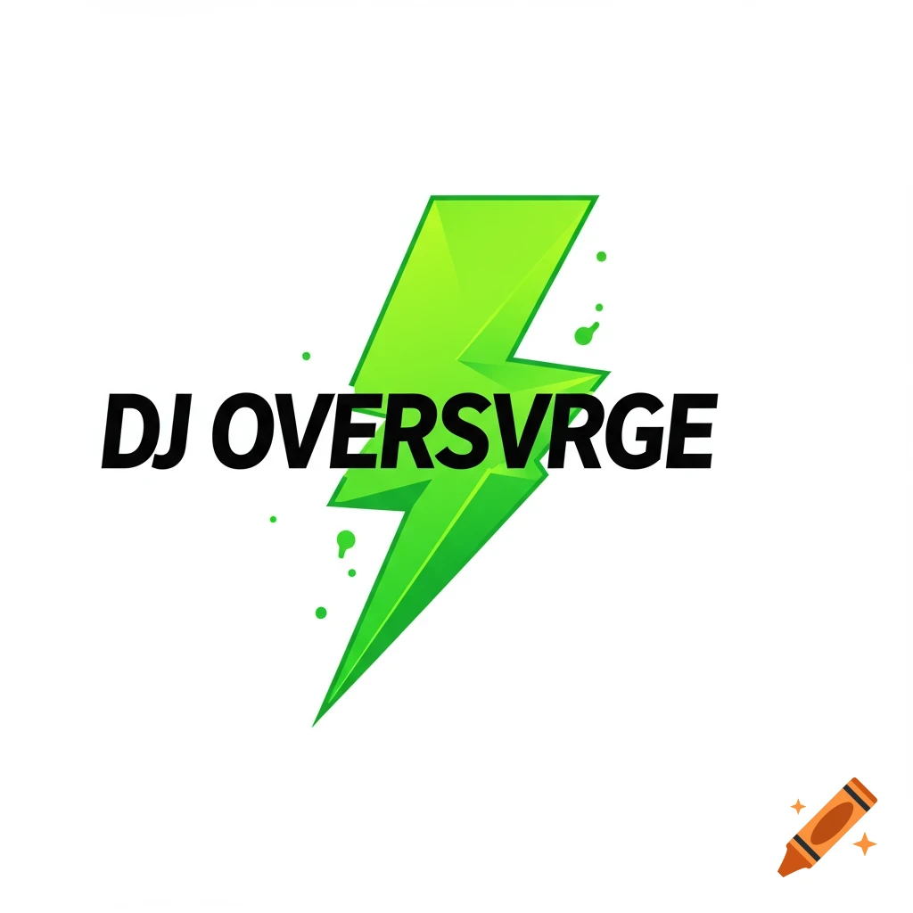 A bright green lightning bolt logo with black text reading "DJ OVERSVRGE" on a white background.