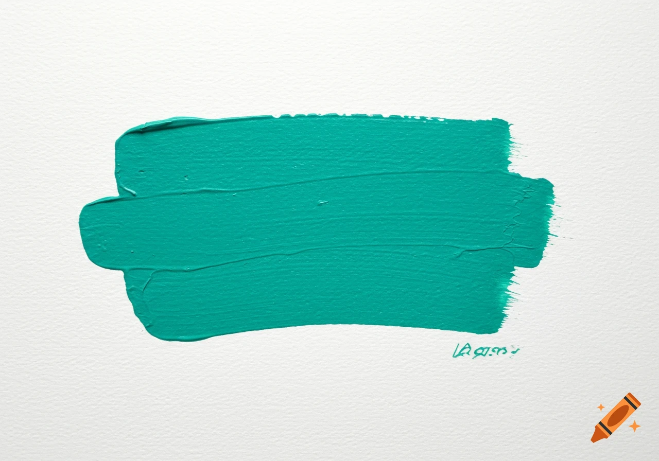 A thick stroke of teal paint on a white textured background.