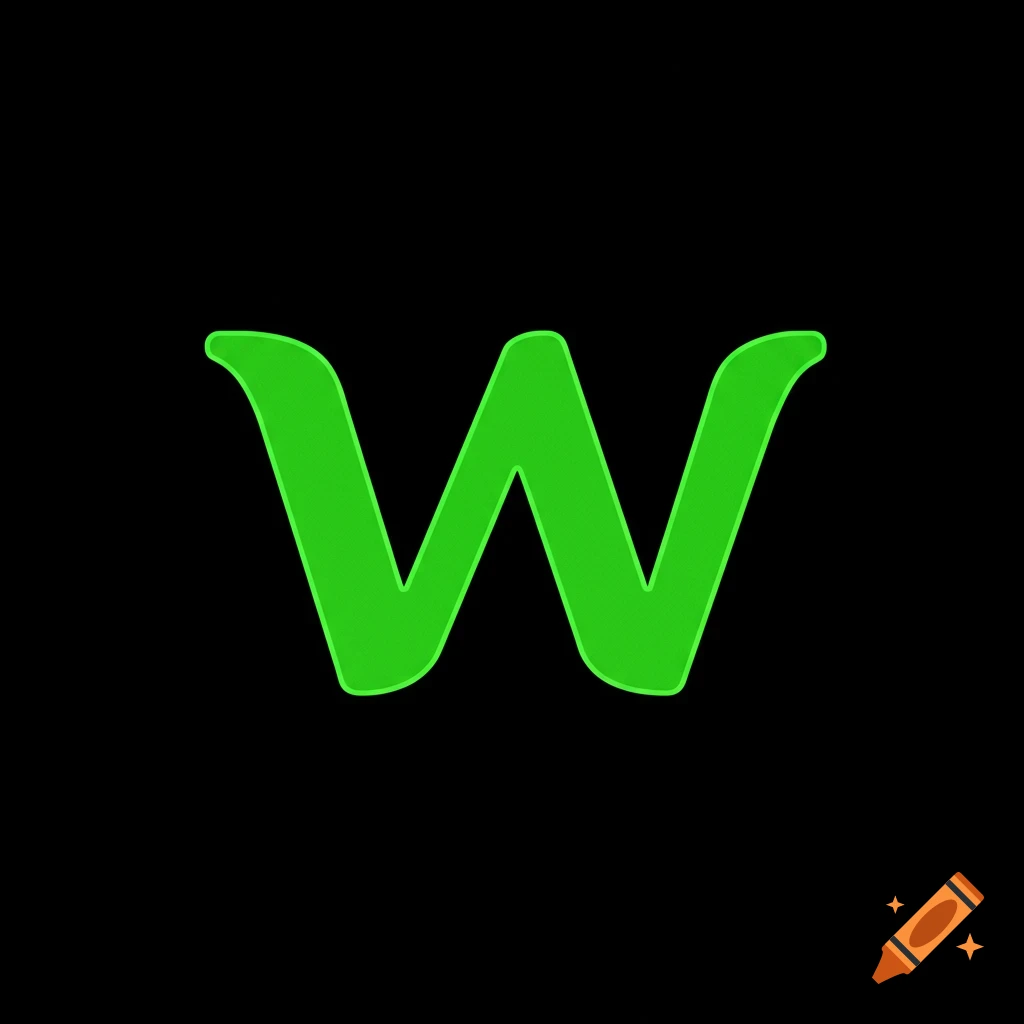 A large green letter W against a black background.