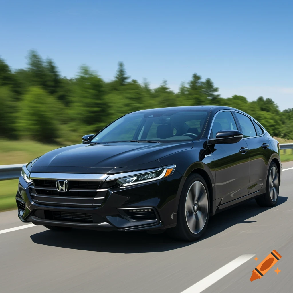 A black Honda Insight driving on a highway