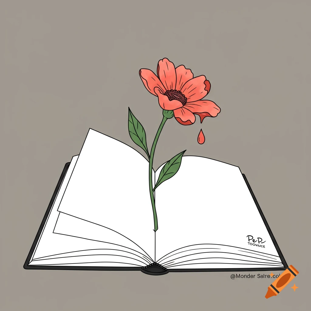 An illustration of a flower growing from an open book.