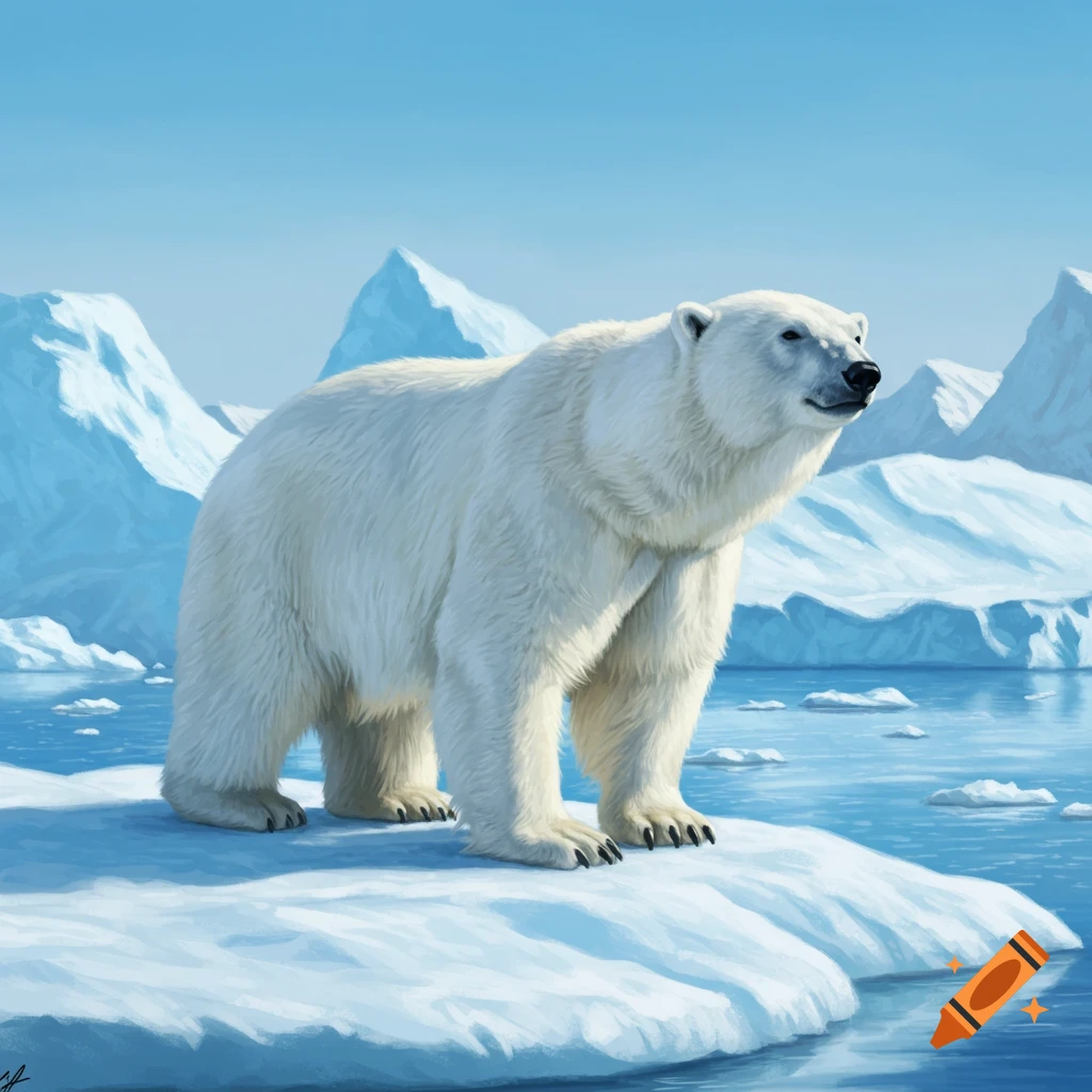 A polar bear on an ice floe in the Arctic ocean.